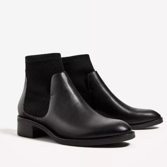 New Zara black Leather Chelsea Sock Ankle Boots 38 - Picture 1 of 12